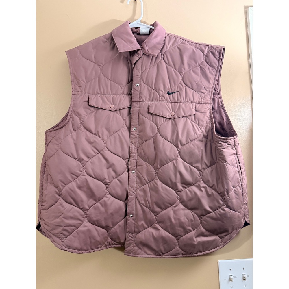 Nike Quilted Vest Mens XL Mauve Pink Polyester Gorpcore Snap Front Puffer Coat